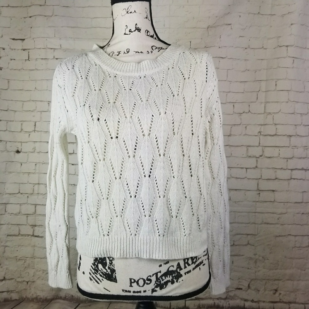 MNG by Mango Open Knit Off White Sweater Sz M